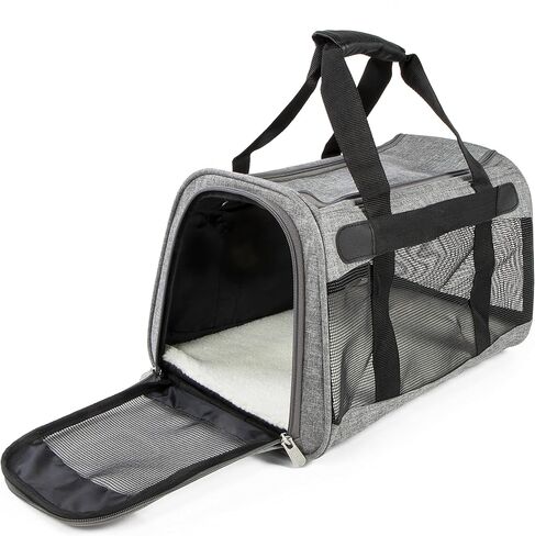 حاملة الحيوانات الأليفة معتمدة من شركة Sherpa Element Airline، بطانة ناعمة، نوافذ شبكية، إطار زنبركي، رمادي، متوسط in Kuwait