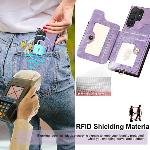 حافظة S24 Ultra، محفظة حامل بطاقات لهاتف Samsung S24 Ultra، حامل حلقي، حجب RFID، حزام معصم، واقي عدسة الكاميرا، غطاء قلاب جلدي واقٍ مغناطيسي لهاتف Galaxy S24 Ultra 2024 (أرجواني) in Saudi Arabia