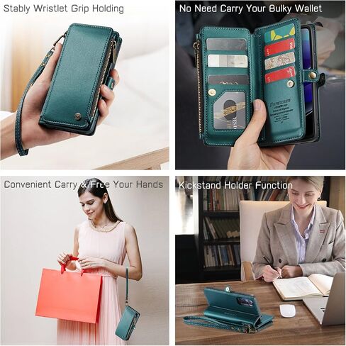 Defencase متوافق مع حافظة Moto G Stylus 5G 2022، حافظة محفظة RFID متوافقة مع Motorola Moto G Stylus 5G 2022 PU حافظة هاتف بحزام قلاب بسحاب وحامل بطاقات للنساء، أزرق أخضر in Saudi Arabia