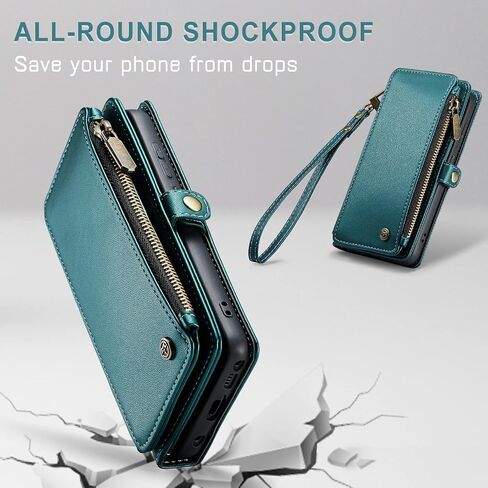 Defencase متوافق مع حافظة Moto G Stylus 5G 2022، حافظة محفظة RFID متوافقة مع Motorola Moto G Stylus 5G 2022 PU حافظة هاتف بحزام قلاب بسحاب وحامل بطاقات للنساء، أزرق أخضر in Saudi Arabia