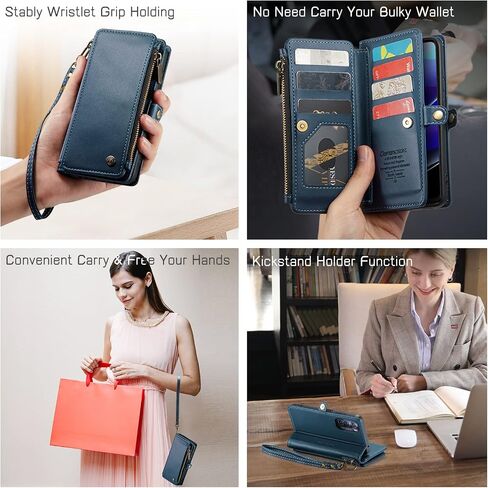 Defencase متوافق مع حافظة Moto G Stylus 5G 2022، حافظة محفظة RFID متوافقة مع Motorola Moto G Stylus 5G 2022 PU حافظة هاتف بحزام قلاب بسحاب وحامل بطاقات للنساء، أزرق أخضر in Saudi Arabia