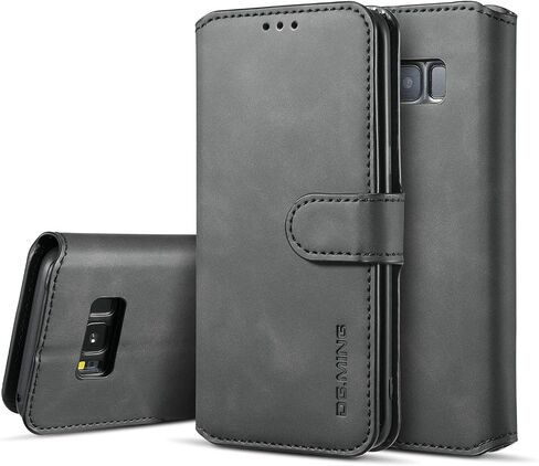 حافظة جلد PU من UEEBAI لهاتف Samsung Galaxy S8 Plus، غطاء قلاب بمحفظة كلاسيكية كلاسيكية فاخرة من مادة TPU [فتحات للبطاقات] [إغلاق مغناطيسي] حماية كاملة مقاومة للصدمات - أسود in Kuwait
