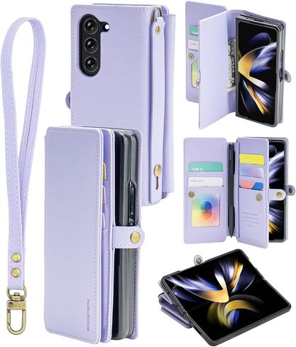 محفظة GOOSPERY Noble متوافقة مع حافظة Galaxy Z Fold 5، تغطية شاملة، حامل بطاقات من جلد البولي يوريثان الفاخر [ميزة الوقوف] آمنة مع [حزام قبضة الإصبع] [حزام المعصم] - أسود in Saudi Arabia