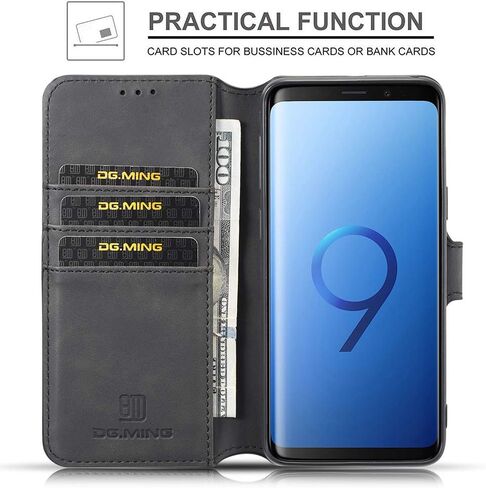 حافظة جلد PU من UEEBAI لهاتف Samsung Galaxy S8 Plus، غطاء قلاب بمحفظة كلاسيكية كلاسيكية فاخرة من مادة TPU [فتحات للبطاقات] [إغلاق مغناطيسي] حماية كاملة مقاومة للصدمات - أسود in Kuwait