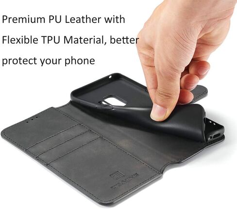 حافظة جلد PU من UEEBAI لهاتف Samsung Galaxy S8 Plus، غطاء قلاب بمحفظة كلاسيكية كلاسيكية فاخرة من مادة TPU [فتحات للبطاقات] [إغلاق مغناطيسي] حماية كاملة مقاومة للصدمات - أسود in Kuwait