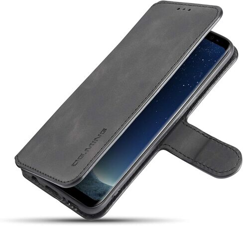 حافظة جلد PU من UEEBAI لهاتف Samsung Galaxy S8 Plus، غطاء قلاب بمحفظة كلاسيكية كلاسيكية فاخرة من مادة TPU [فتحات للبطاقات] [إغلاق مغناطيسي] حماية كاملة مقاومة للصدمات - أسود in Kuwait