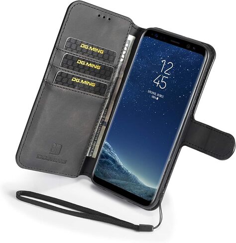 حافظة جلد PU من UEEBAI لهاتف Samsung Galaxy S8 Plus، غطاء قلاب بمحفظة كلاسيكية كلاسيكية فاخرة من مادة TPU [فتحات للبطاقات] [إغلاق مغناطيسي] حماية كاملة مقاومة للصدمات - أسود in Kuwait