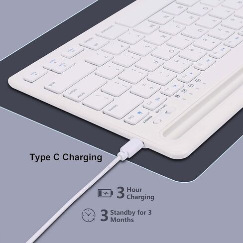 CHUYI Wireless Bluetooth Keyboard with Stand Slot Quiet Slim Multi Device Keyboard for iPad Phone Tablet Computer PC Portable 78Keys Rechargeable Wireless Keyboard for Windows Android iOS (White) in Saudi Arabia