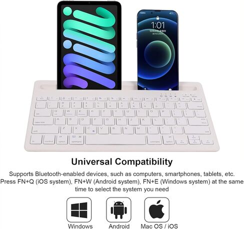 CHUYI Wireless Bluetooth Keyboard with Stand Slot Quiet Slim Multi Device Keyboard for iPad Phone Tablet Computer PC Portable 78Keys Rechargeable Wireless Keyboard for Windows Android iOS (White) in Saudi Arabia