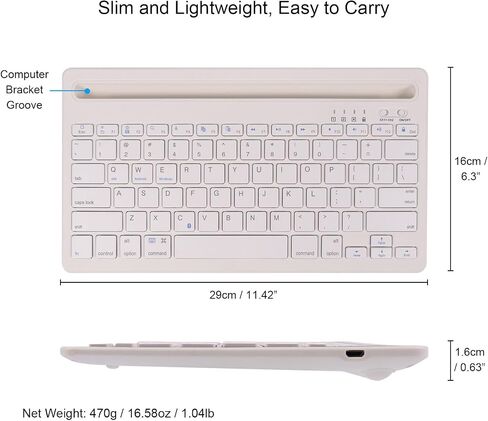 CHUYI Wireless Bluetooth Keyboard with Stand Slot Quiet Slim Multi Device Keyboard for iPad Phone Tablet Computer PC Portable 78Keys Rechargeable Wireless Keyboard for Windows Android iOS (White) in Saudi Arabia