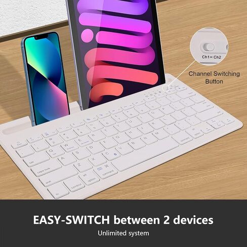CHUYI Wireless Bluetooth Keyboard with Stand Slot Quiet Slim Multi Device Keyboard for iPad Phone Tablet Computer PC Portable 78Keys Rechargeable Wireless Keyboard for Windows Android iOS (White) in Saudi Arabia
