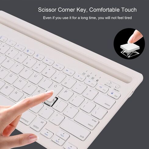 CHUYI Wireless Bluetooth Keyboard with Stand Slot Quiet Slim Multi Device Keyboard for iPad Phone Tablet Computer PC Portable 78Keys Rechargeable Wireless Keyboard for Windows Android iOS (White) in Saudi Arabia
