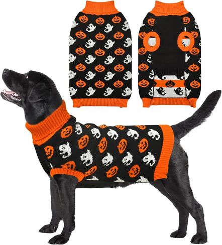 Vehomy Dog Halloween Sweater Pet Pumpkin Ghost Costume Pet Dog Cat Pumpkin Turtleneck Knitwear Shirt Pullover Dog Puppy Halloween Clothes for Small Medium Dogs Cats XXL in Saudi Arabia
