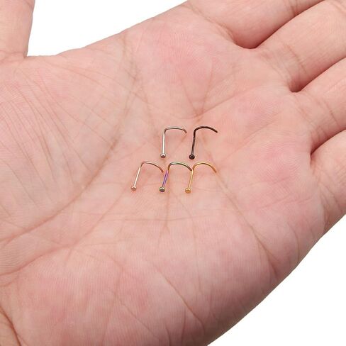 Ruifan 5PCS 18G Mix Color 316L Surgical Steel Nose Screw Studs Rings Curved Piercing Jewelry with 1.5mm Flat in Saudi Arabia