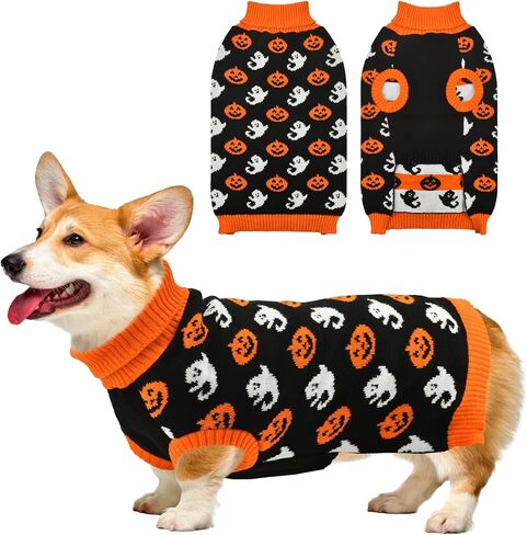 Vehomy Dog Halloween Sweater Pet Pumpkin Ghost Costume Pet Dog Cat Pumpkin Turtleneck Knitwear Shirt Pullover Dog Puppy Halloween Clothes for Small Medium Dogs Cats XXL in Saudi Arabia