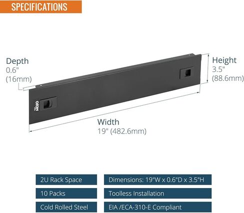 لوحة فارغة 2U، لوحة فارغة على حامل صلب، لوحة تثبيت على حامل لحاوية/خزانة حامل شبكة خادم 19 بوصة، تركيب بدون أدوات، أسود (10 عبوات) in Kuwait