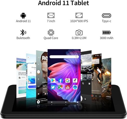 تابلت أندرويد 7 بوصة، كمبيوتر لوحي محمول، الجيل الثالث LTE، واي فاي 6.1 جيجابايت رام 16 جيجابايت روم، شاشة IPS عالية الدقة 1024 × 600، معالج رباعي النواة، كاميرا مزدوجة، تعليمية وألعاب (أسود) in Kuwait
