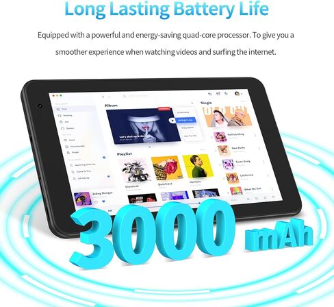 تابلت أندرويد 7 بوصة، كمبيوتر لوحي محمول، الجيل الثالث LTE، واي فاي 6.1 جيجابايت رام 16 جيجابايت روم، شاشة IPS عالية الدقة 1024 × 600، معالج رباعي النواة، كاميرا مزدوجة، تعليمية وألعاب (أسود) in Kuwait