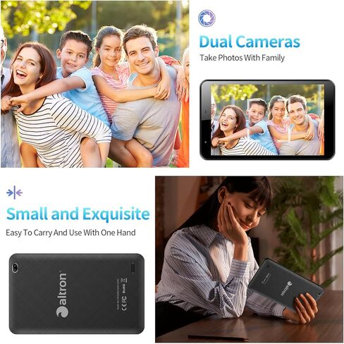 تابلت أندرويد 7 بوصة، كمبيوتر لوحي محمول، الجيل الثالث LTE، واي فاي 6.1 جيجابايت رام 16 جيجابايت روم، شاشة IPS عالية الدقة 1024 × 600، معالج رباعي النواة، كاميرا مزدوجة، تعليمية وألعاب (أسود) in Kuwait