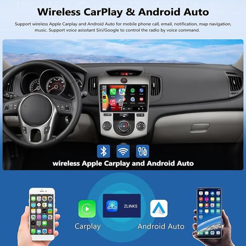 راديو ستيريو للسيارة 2G+32G لسيارة Kia Forte 2010-2013 مع Carplay لاسلكي Android Auto 9 بوصة شاشة لمس Android راديو سيارة بلوتوث مع نظام تحديد المواقع والملاحة WiFi ووحدة رأس FM مع كاميرا احتياطية AHD in Saudi Arabia