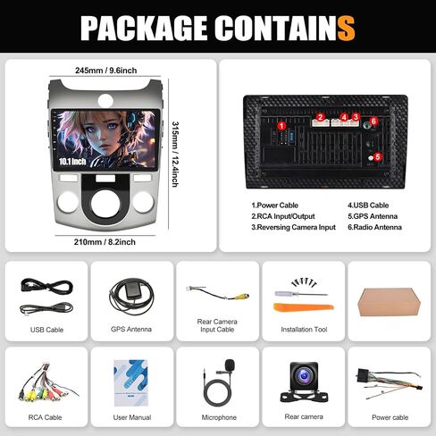راديو ستيريو للسيارة 2G+32G لسيارة Kia Forte 2010-2013 مع Carplay لاسلكي Android Auto 9 بوصة شاشة لمس Android راديو سيارة بلوتوث مع نظام تحديد المواقع والملاحة WiFi ووحدة رأس FM مع كاميرا احتياطية AHD in Saudi Arabia