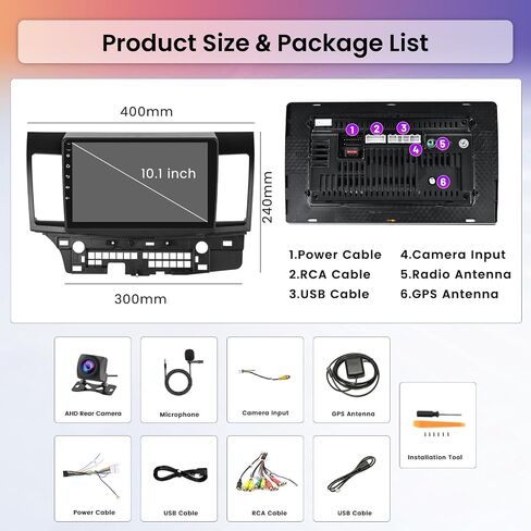 Hikity 2+64GB لسيارة Mitsubishi Lancer 2008-2017 Android Car Stereo 10.1 بوصة تعمل باللمس راديو السيارة اللاسلكي Carplay Android Auto Support GPS Navigation WiFi Bluetooth FM EQ كاميرا احتياطية in Saudi Arabia