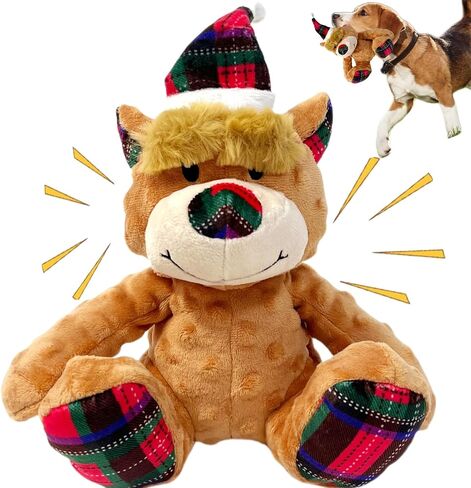 Christmas Squeaky Dog Toys with Crinkle, Xmas Interactive Plush Dog Chew Toys, Dog Enrichment Toys to Keep Them Busy, Dog Toy for Small Medium Large Dogs - Xmas Bear in Kuwait