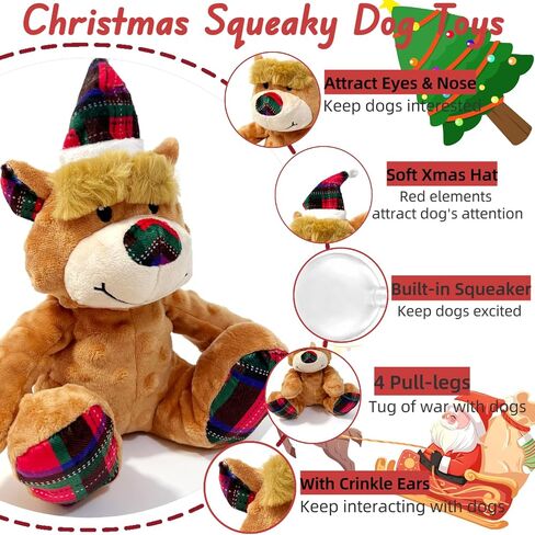 Christmas Squeaky Dog Toys with Crinkle, Xmas Interactive Plush Dog Chew Toys, Dog Enrichment Toys to Keep Them Busy, Dog Toy for Small Medium Large Dogs - Xmas Bear in Kuwait