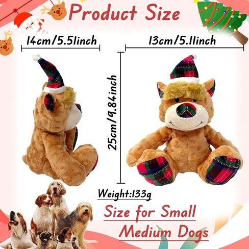 Christmas Squeaky Dog Toys with Crinkle, Xmas Interactive Plush Dog Chew Toys, Dog Enrichment Toys to Keep Them Busy, Dog Toy for Small Medium Large Dogs - Xmas Bear in Kuwait