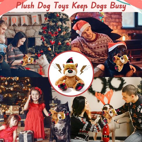 Christmas Squeaky Dog Toys with Crinkle, Xmas Interactive Plush Dog Chew Toys, Dog Enrichment Toys to Keep Them Busy, Dog Toy for Small Medium Large Dogs - Xmas Bear in Kuwait