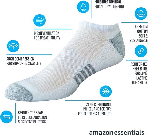جوارب رياضية مبطنة بالقطن للرجال من Amazon Essentials، 6 أزواج in Kuwait