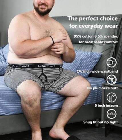 ملابس داخلية للرجال من Comfneat مكونة من 5 قطع كبيرة وطويلة مقاس 3XL-7XL من القطن والألياف اللدنة مع ذبابة in Kuwait