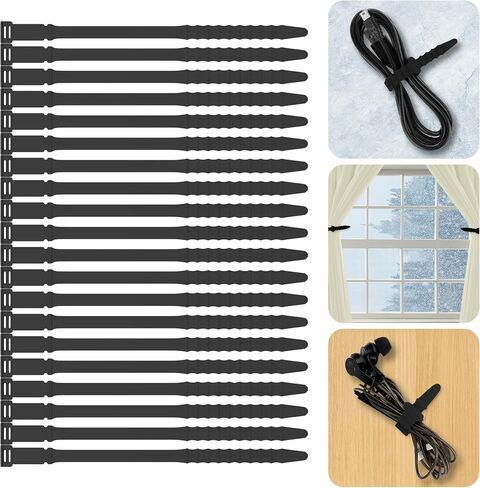 Silicone Zip Ties, 20Pcs 18cm Reusable Zip Ties, Rubber Reusable Zip Ties Straps for Wire Management, Elastic Cable Organizer for Home Office Table Desk and Travel(18cm, 20pcs, Black) in Saudi Arabia