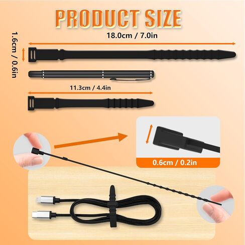 Silicone Zip Ties, 20Pcs 18cm Reusable Zip Ties, Rubber Reusable Zip Ties Straps for Wire Management, Elastic Cable Organizer for Home Office Table Desk and Travel(18cm, 20pcs, Black) in Saudi Arabia