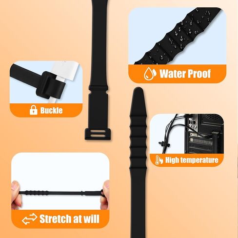 Silicone Zip Ties, 20Pcs 18cm Reusable Zip Ties, Rubber Reusable Zip Ties Straps for Wire Management, Elastic Cable Organizer for Home Office Table Desk and Travel(18cm, 20pcs, Black) in Saudi Arabia