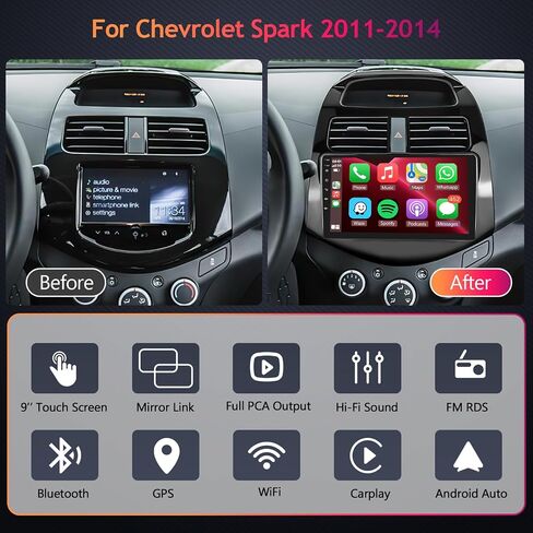2+64G ستيريو سيارة أندرويد لسيارة تشيفي شيفروليه سبارك 2011 2012 2013 2014 راديو مع Carplay لاسلكي Android كاميرا احتياطية تلقائية 9 بوصة IPS لمس مع Canbus GPS WiFi بلوتوث/وصلة مرآة/FM/SWC in Saudi Arabia