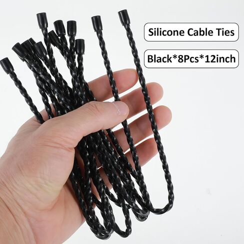 sibba 8pcs العلاقات كابل سيليكون قابلة لإعادة الاستخدام منظم إدارة الكابلات تويست الأشرطة الصلب الأساسية أدوات إدارة الحبل الملونة حامل انحناء حزام منظم جميع الأغراض 12 بوصة كابل تثبيت أسود in Saudi Arabia