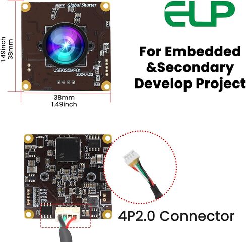 ELP 5MP Global Shutter 50fps وحدة كاميرا USB للكمبيوتر UVC USB2.0 Lightburn Camera لحفارة الليزر عالية السرعة 60 إطارًا في الثانية كاميرا كمبيوتر زاوية واسعة للبث المباشر (100 درجة بدون تشويه) in Saudi Arabia