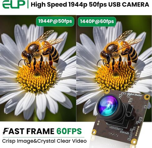 ELP 5MP Global Shutter 50fps وحدة كاميرا USB للكمبيوتر UVC USB2.0 Lightburn Camera لحفارة الليزر عالية السرعة 60 إطارًا في الثانية كاميرا كمبيوتر زاوية واسعة للبث المباشر (100 درجة بدون تشويه) in Saudi Arabia