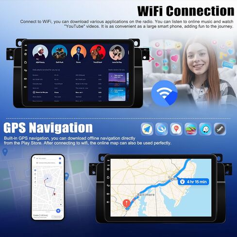 2+64G Android Car Stereo for BMW E46 1998-2005 3 Series 9 inch Touch Screen Multimedia Player GPS Navigation FM RDS Radio Mirror Link for Android/iOS Bluetooth WiFi SWC + Backup Camera&MIC in Saudi Arabia