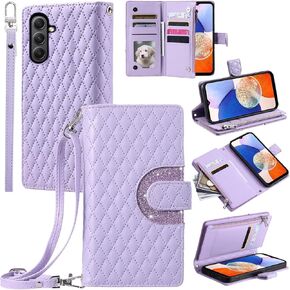 Phone Case for Samsung Galaxy A14/M14 5G Wallet Cover with and Crossbody Wrist Strap Shoulder Strap 9+ Card Slots Zipper Purse Luxury PU Leather Stand Cell A 14 4G 14A 14M G5 Women Men Wine Red