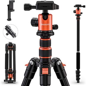 GEEKOTO 58" DSLR Tripod, Compact Aluminum Alloy Lightweight Camera Tripod with 360 Degree Panorama Ball Head, Professional Camera Tripod for Travelling, Learning and Working