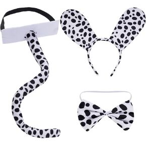 obmwang 3 Pieces Leopard Cat Costume Set Cat Ears Headband Bowtie and Tail Set Fancy Animal Cosplay for Kids Adults Halloween Dress Up Party
