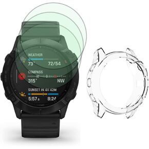 Watch Screen Protector (3+1Pack) Compatible for garmin fenix 6 pro/fenix 6,Tempered Glass Film Anti-Scratch High Definition Full Coverage and Soft TPU Protective Case