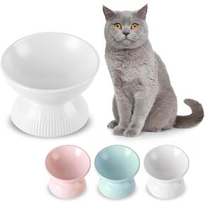 Raised Cat Food Bowls Ceramic - Tilted Elevated Cat Bowls Anti Vomiting - 4.9 in Small Cat Bowl for Dry Wet Food - Stress Free Shallow Cat Feeding Bowls for Whisker Fatigue - Dishwasher Safe - 4oz