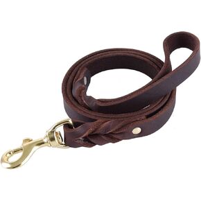 Durable Leather Dog Leash 4 Foot,Brown Double Layer,Thick Leather Leash for Extra Large Dogs Training Walking