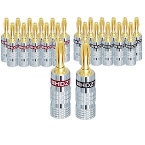Banana Plugs 12 Pair/24 Pcs, 24K Gold Plated Speaker Plugs with Dual Screws Connector for Speaker Wire, Home Theater, Audio/Video Receiver,Wall Plate and Sound Systems(Silver)