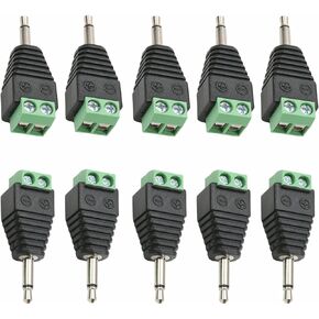 Fielect 10Pcs 3.5mm 2 Pole Male to AV 2 Screw Terminal Audio Video Connector Adapter for CCTV Security Camera System