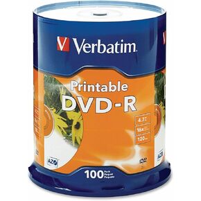 Verbatim America, LLC 95153 DVD-R, 16x, 4.7GB, Inkjet Printable, 100/PK, White