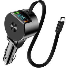 Retractable Car Charger, 75W Fast Car Phone Charger, 30W USB C Car Charger Adapter, 22W Type-C Retractable Cables 22W USB-A Super Fast Car Charge Adapter Compatible with iPhone Samsung iPad Tablet